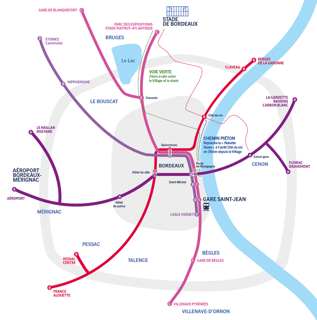 Carte des transports pour les JO2024 à Bordeaux